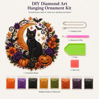 🐈‍⬛🎃Halloween Black Cat Moon Diamond Art Hanging Ornament Kit
