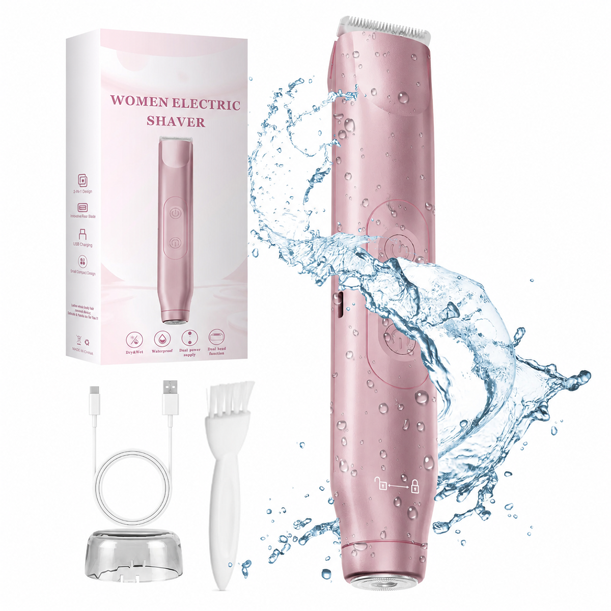 2-in-1 Waterproof Bikini & Body Trimmer for Women – Rechargeable Electric Shaver for Face, Underarms, Legs & Bikini Area