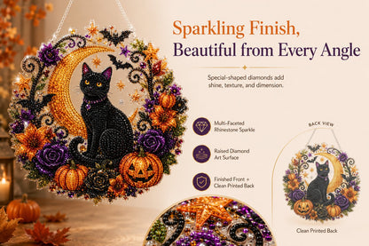🐈‍⬛🎃Halloween Black Cat Moon Diamond Art Hanging Ornament Kit