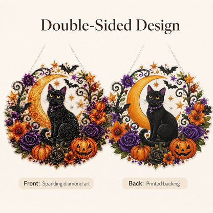 🐈‍⬛🎃Halloween Black Cat Moon Diamond Art Hanging Ornament Kit