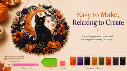 🐈‍⬛🎃Halloween Black Cat Moon Diamond Art Hanging Ornament Kit